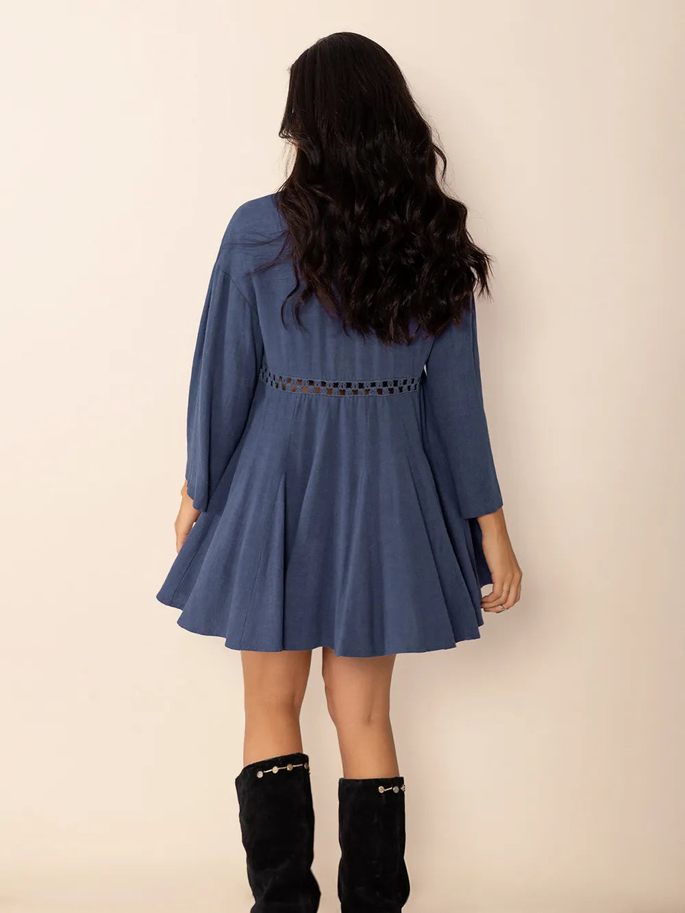 Cutout Johnny Collar Long Sleeve Mini Dress - Blushé Belle