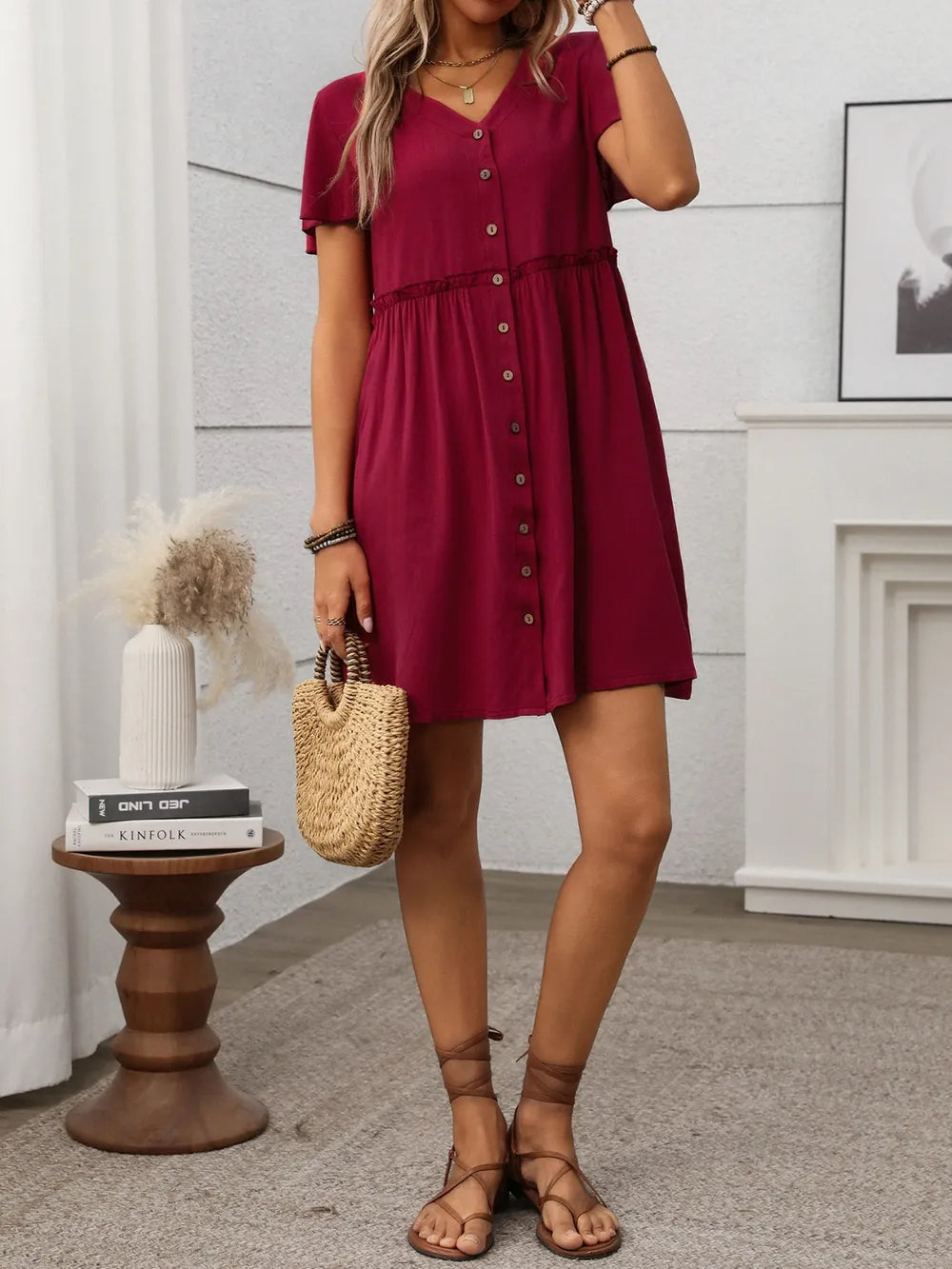 Button Front Flutter Sleeve Dress - Blushé Belle