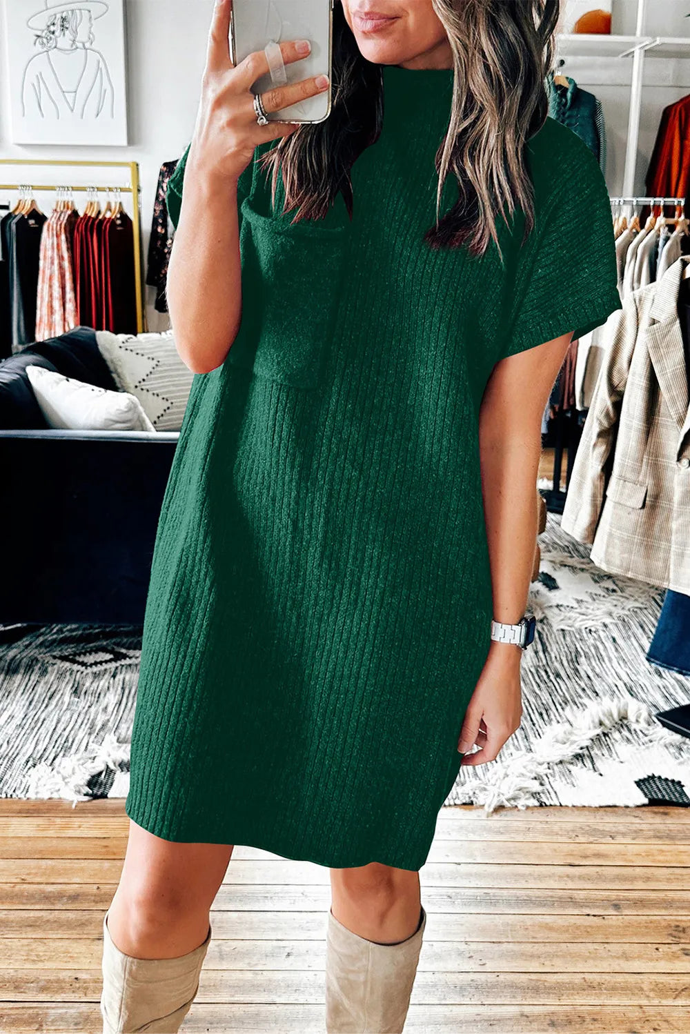 Mock Neck Short Sleeve Sweater Dress - Blushé Belle