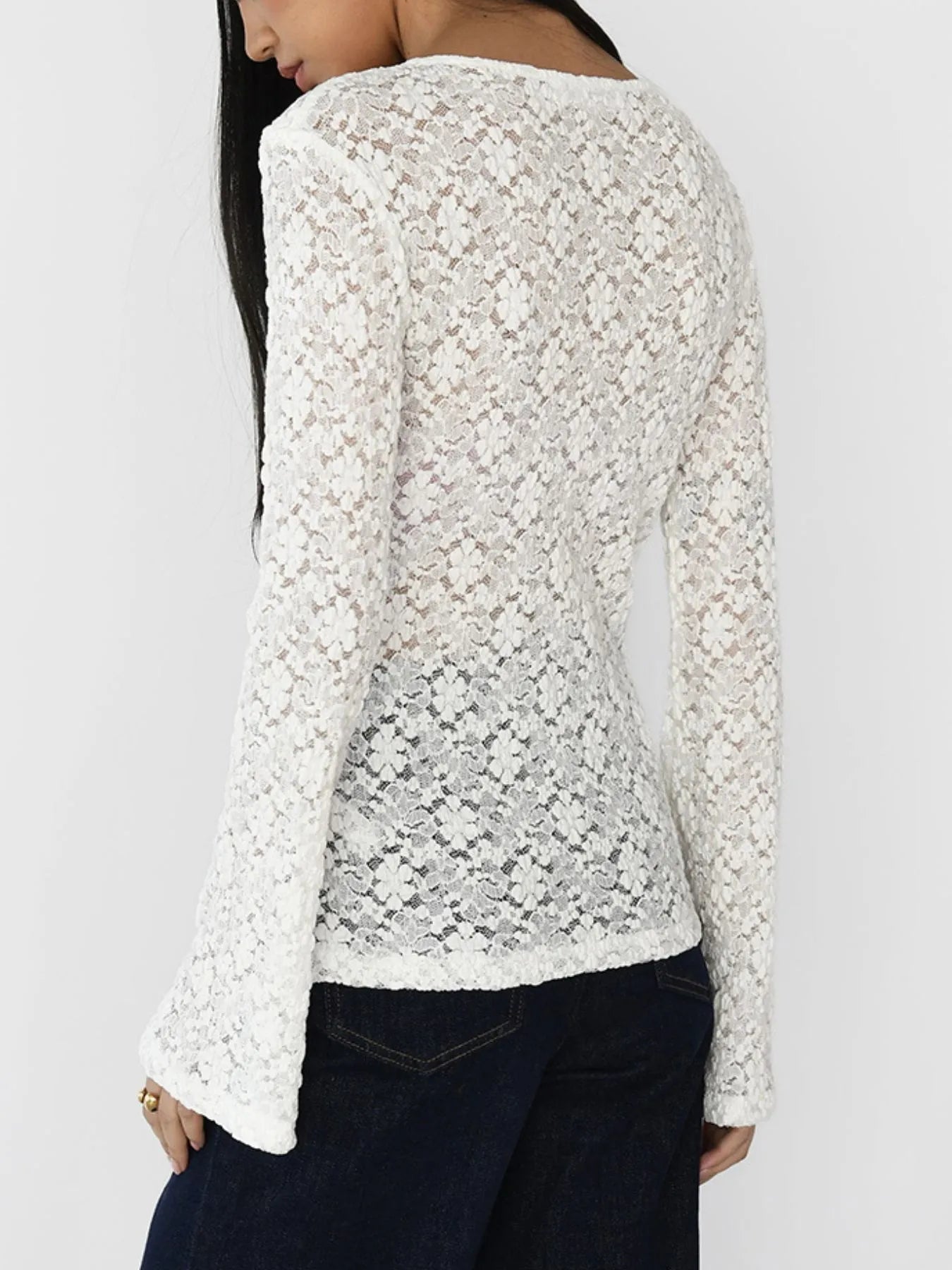 Lace V-Neck Flare Sleeve T-Shirt - Blushé Belle