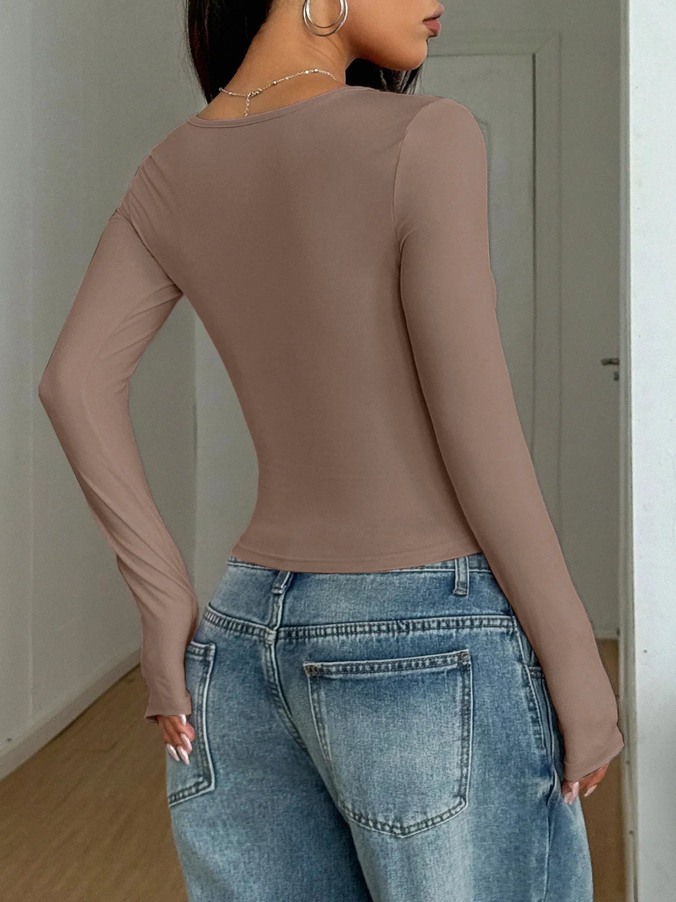 Square Neck Long Sleeve Fitted T-Shirt - Blushé Belle