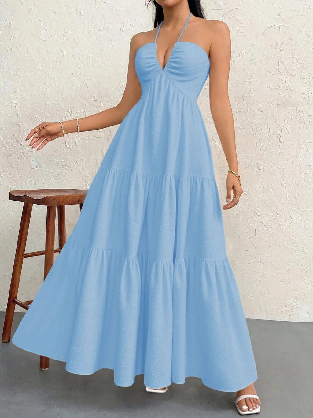 Halter Neck Tiered Maxi Dress - Blushé Belle
