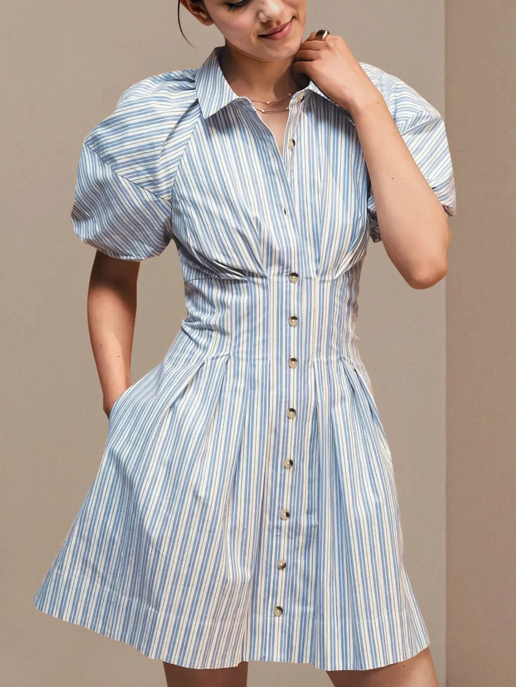 Striped Button Front Shirt Dress - Blushé Belle