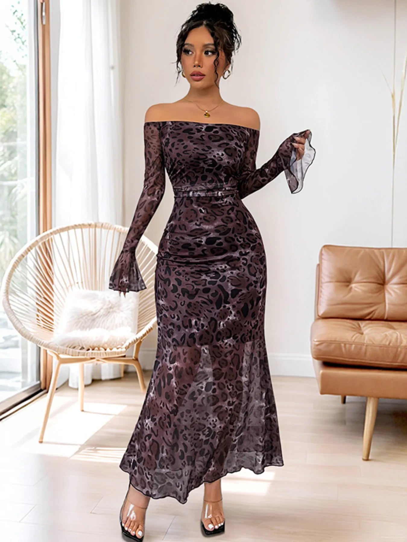 Off-Shoulder Long Sleeve Maxi Dress - Blushé Belle