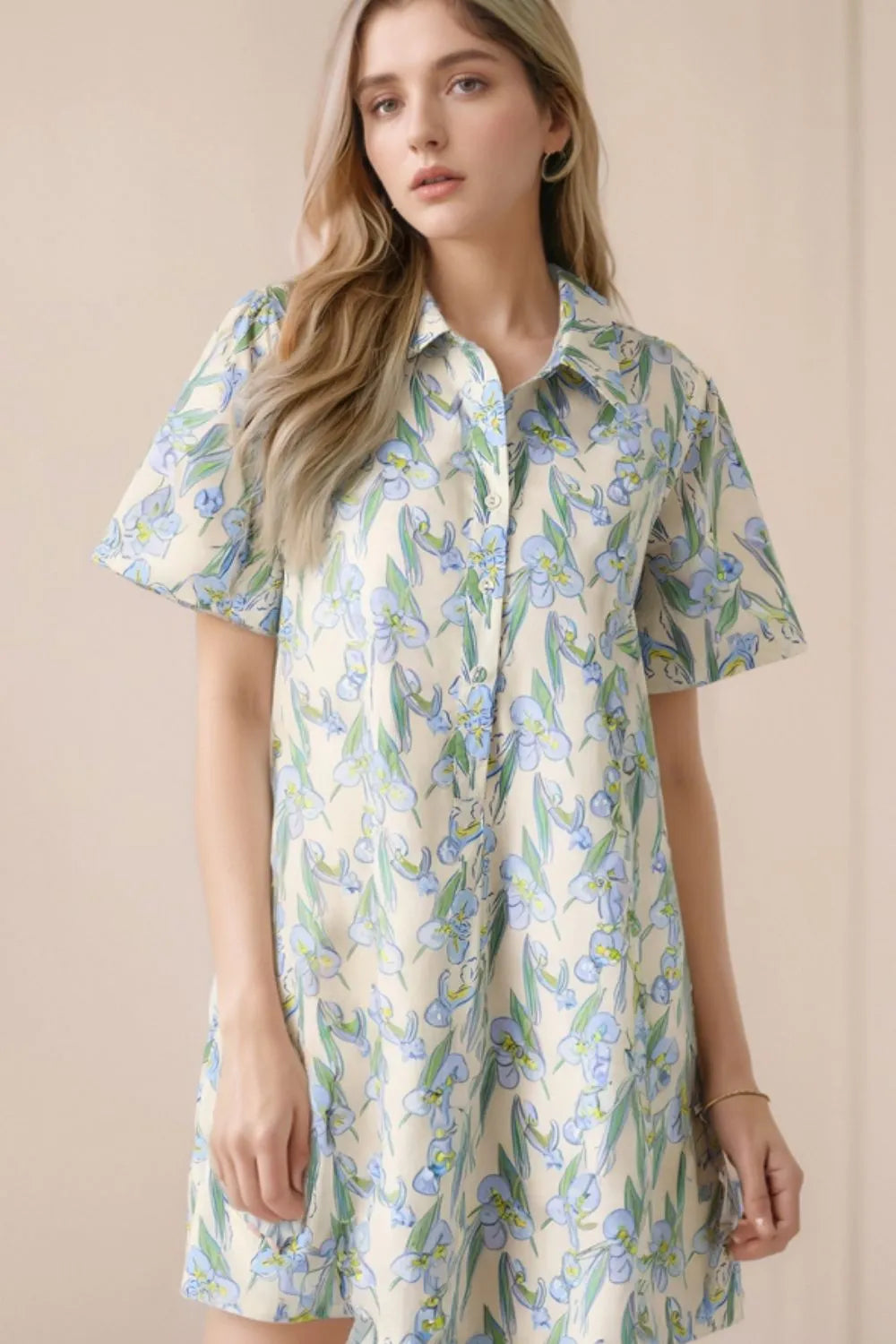 Floral Print Button-Up Shirt Dress - Blushé Belle