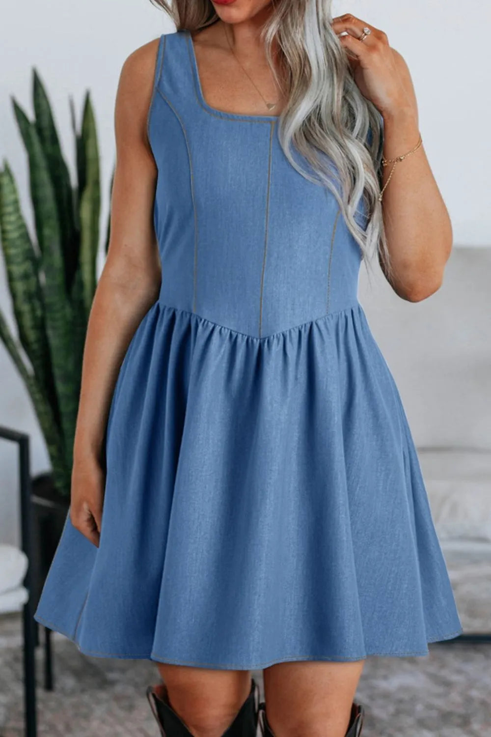 Square Neck Sleeveless Mini Dress - Blushé Belle