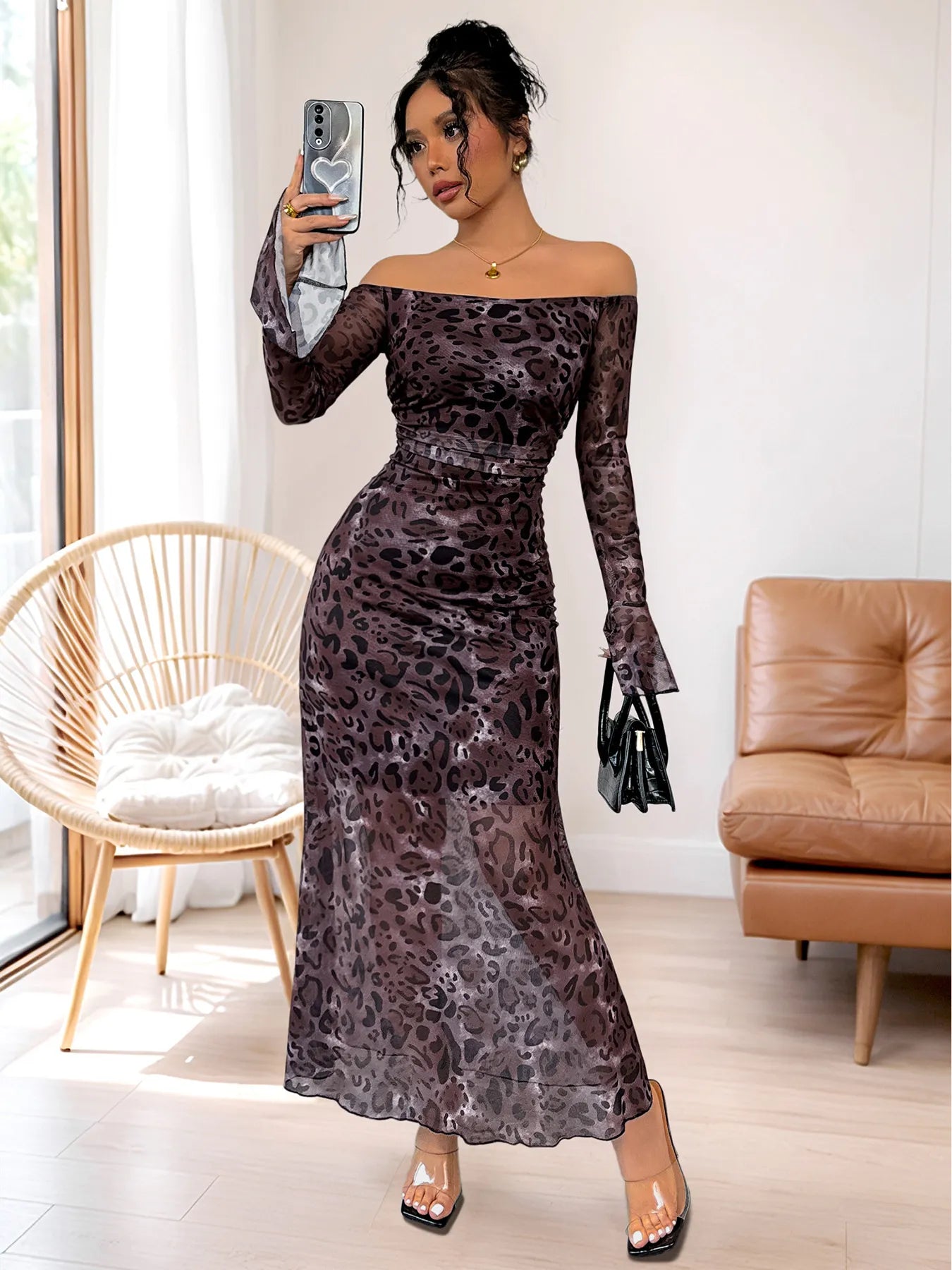 Off-Shoulder Long Sleeve Maxi Dress - Blushé Belle