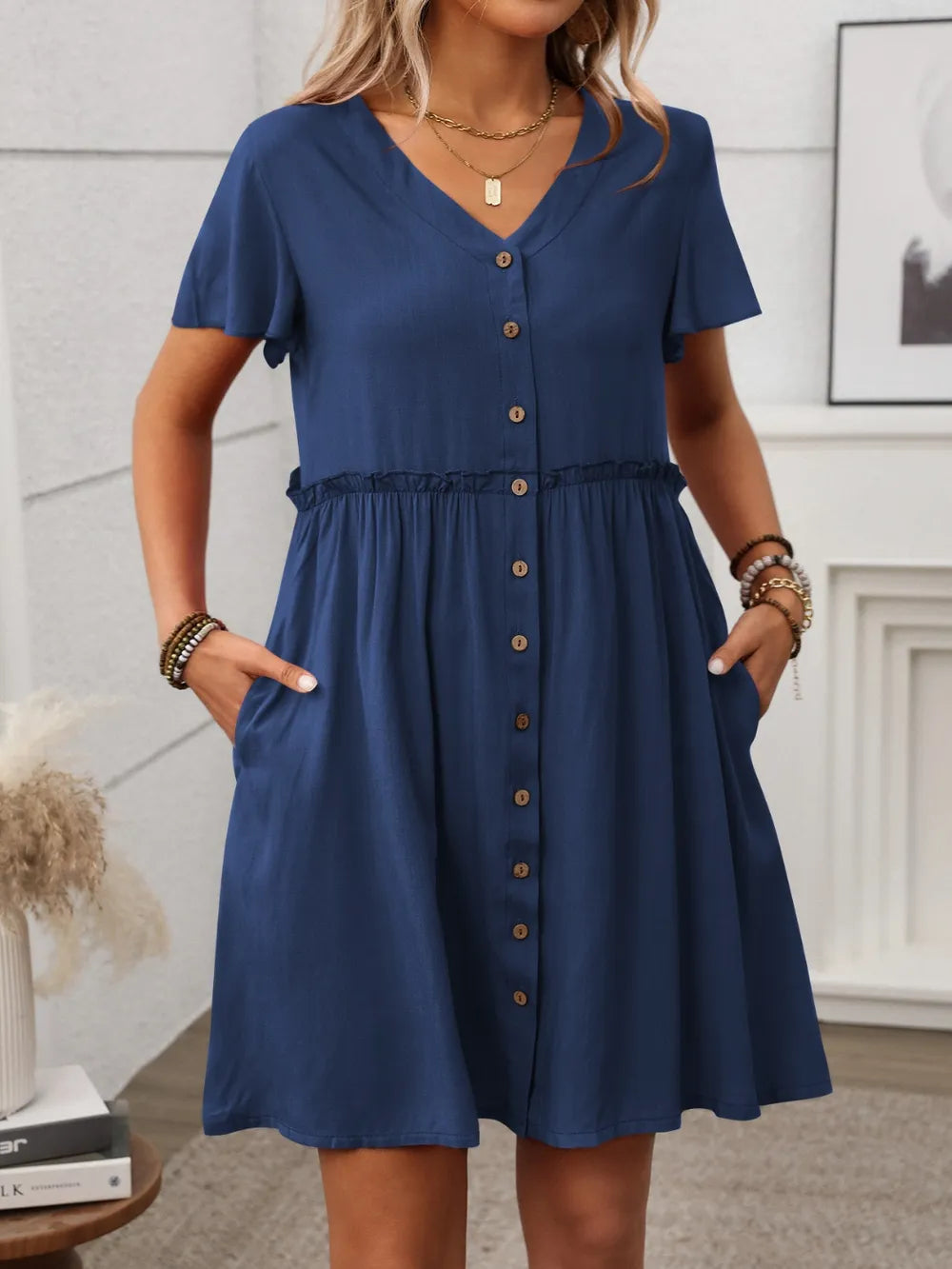 Button Front Flutter Sleeve Dress - Blushé Belle