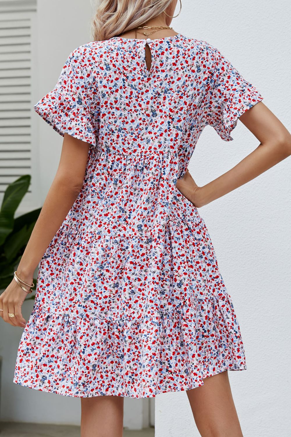 Ditsy Floral Flounce Sleeve Tiered Dress - Blushé Belle