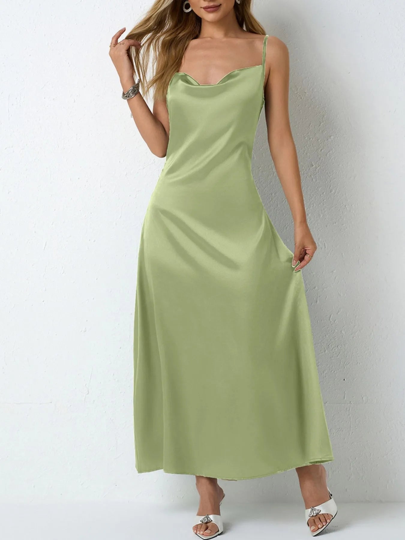 Satin Cowl Neck Cami Dress - Blushé Belle