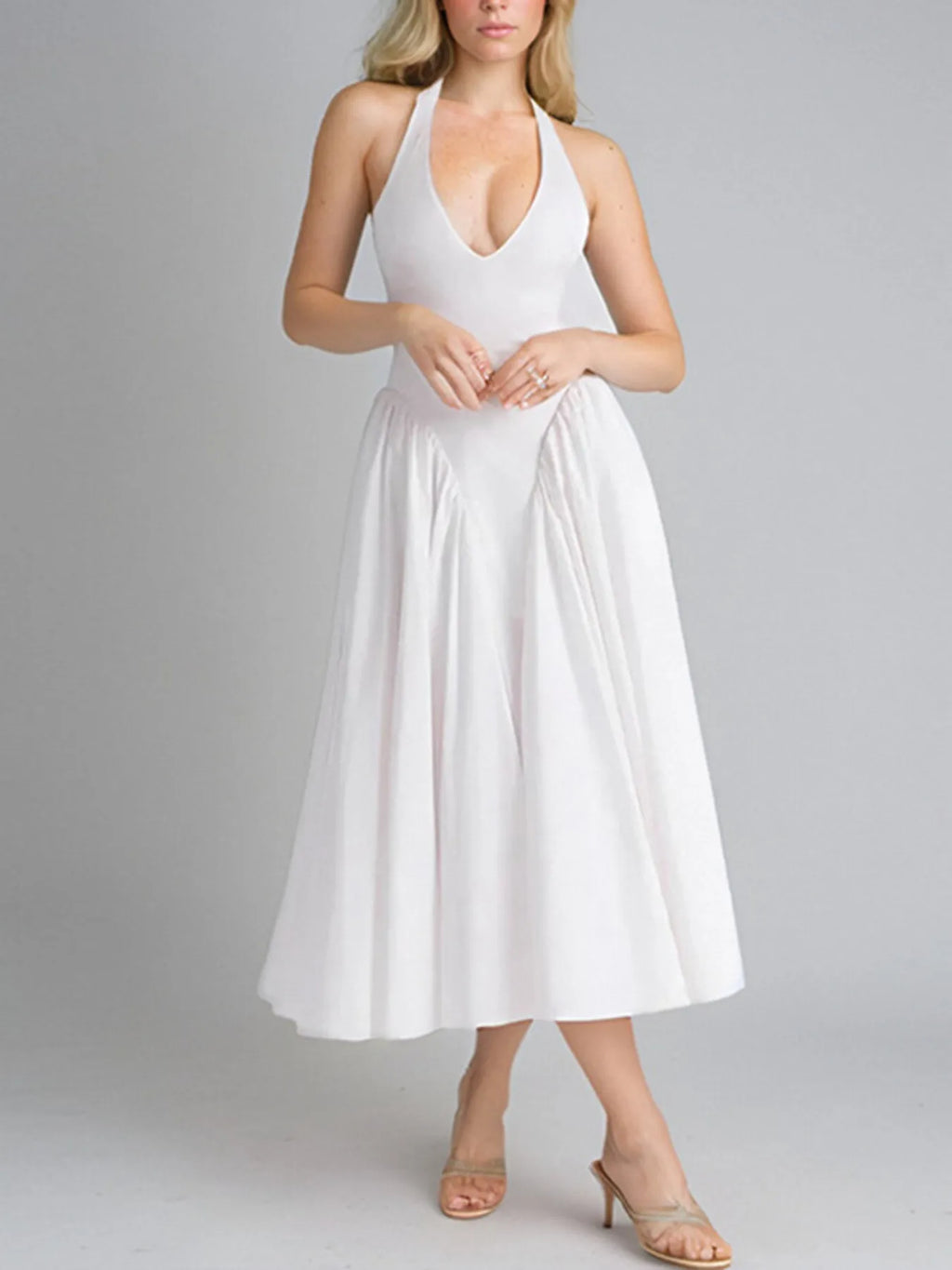 Full Size Ruched Halter Neck Midi Dress Plus Size - Blushé Belle