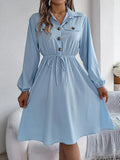 Collared Neck Long Sleeve Dress with Pockets - Blushé Belle