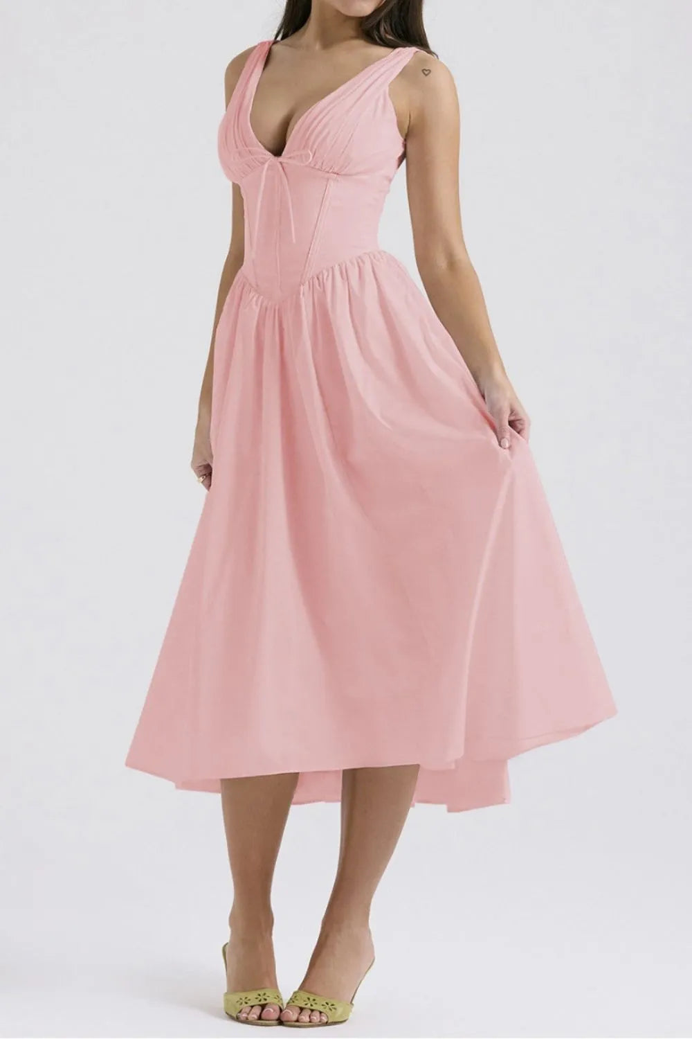 Ruched V-Neck Sleeveless Dress with Pockets - Blushé Belle