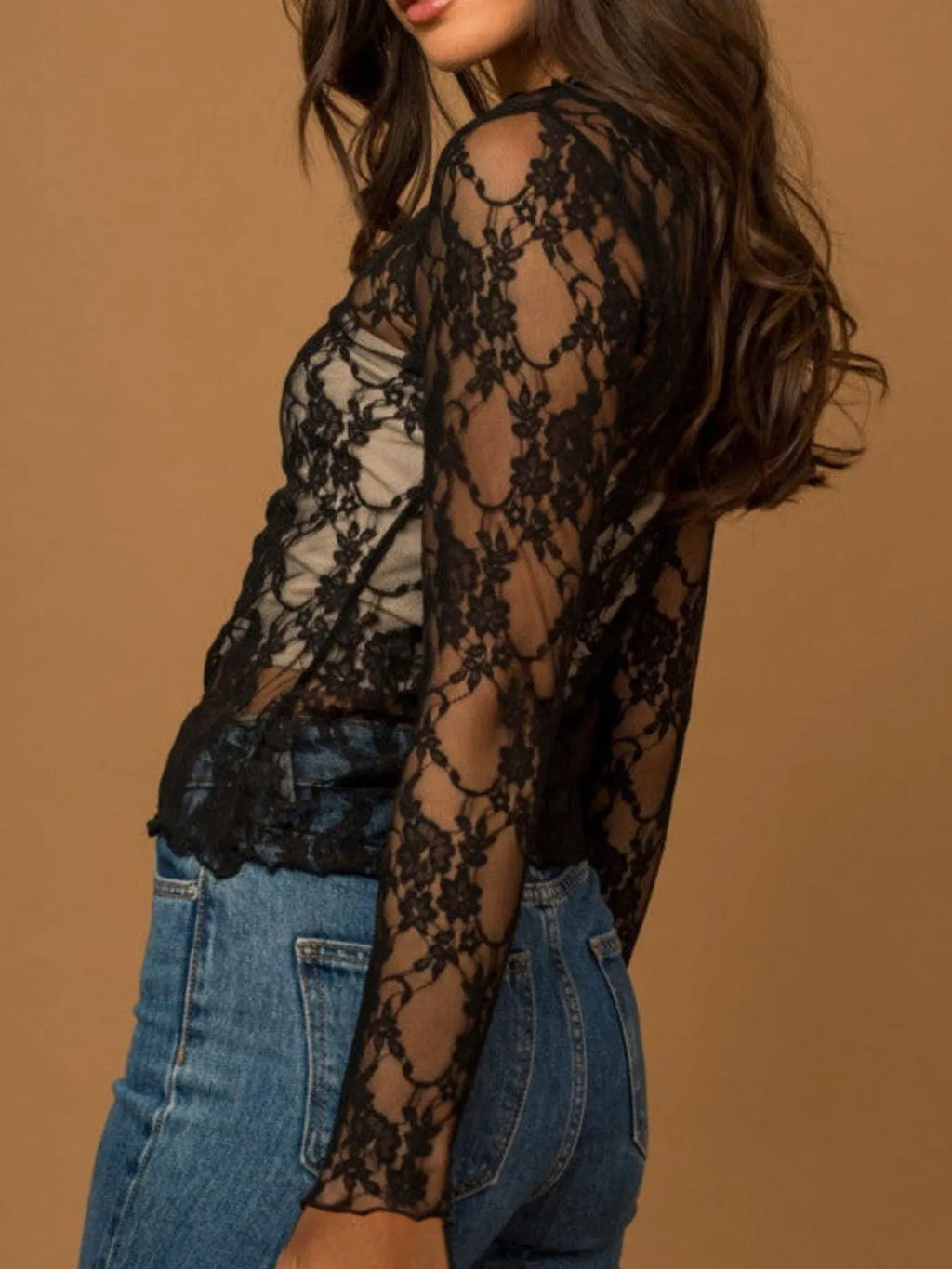 Mesh Floral Lace Long Sleeve T-Shirt - Blushé Belle