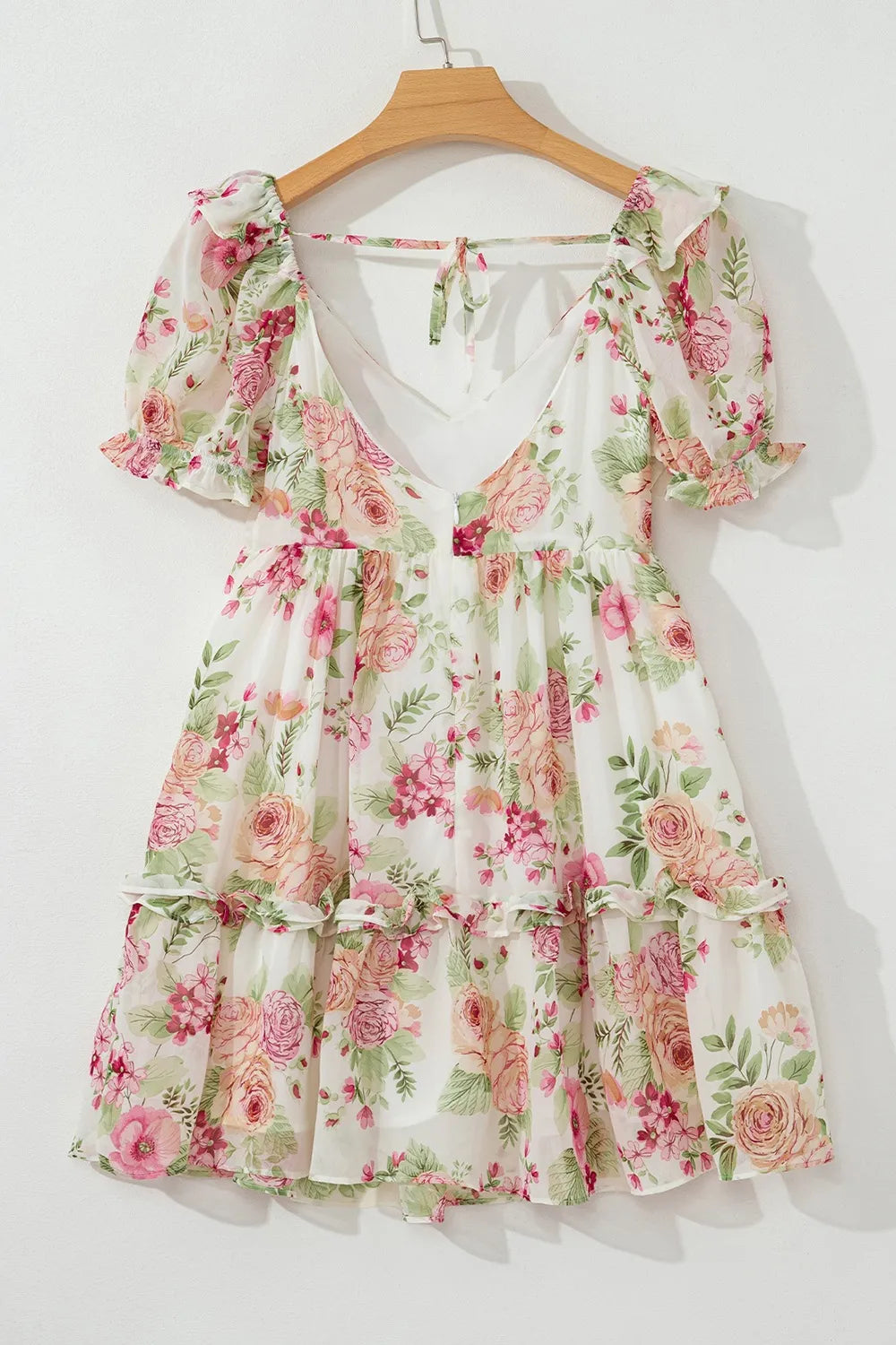 Floral Bubble Sleeve Sweetheart Neck Ruffle Mini Dress - Blushé Belle