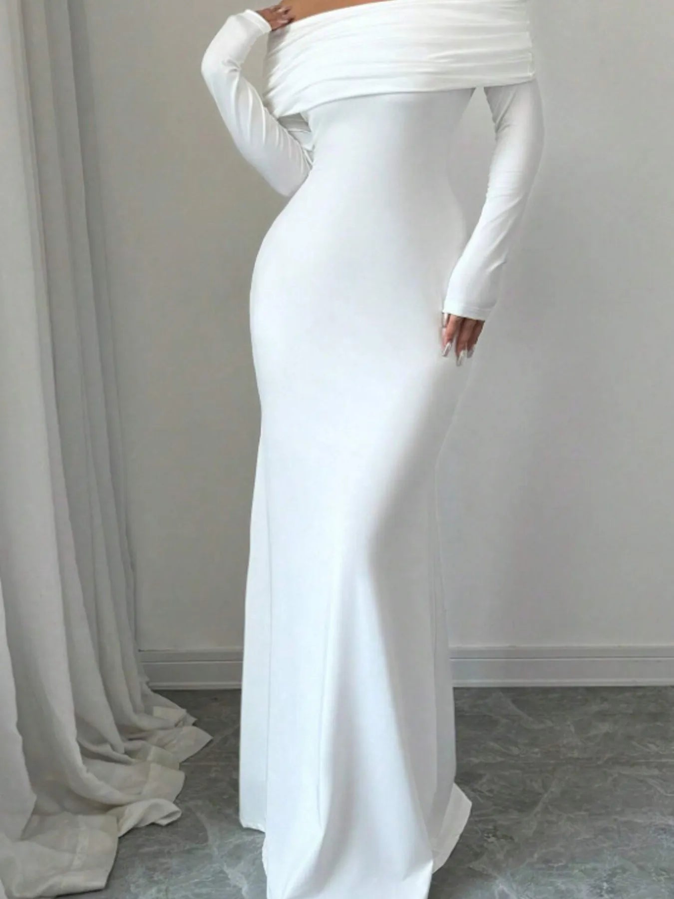 Off-Shoulder Long Sleeve Bodycon Maxi Dress - Blushé Belle