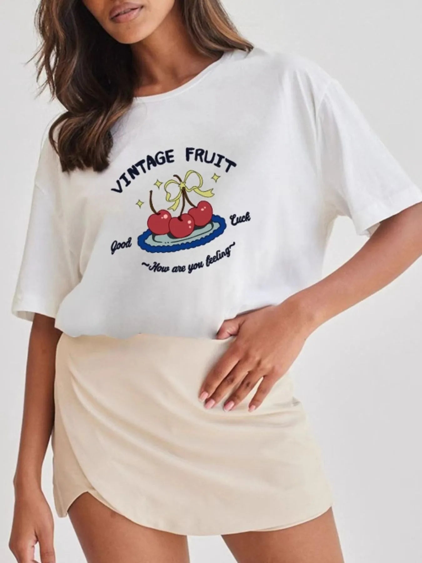 Plus Size Fruit Graphic Round Neck T-Shirt - Blushé Belle