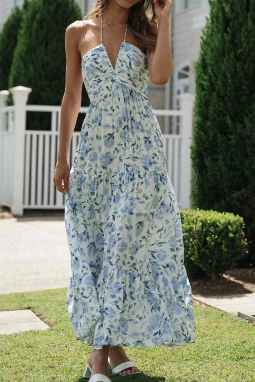 Floral Halter Neck Tiered Maxi Dress - Blushé Belle