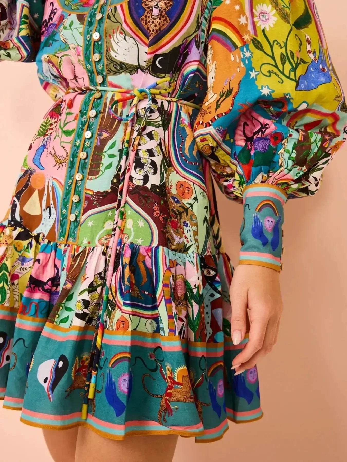 Printed Long Sleeve Mini Dress with Belt - Blushé Belle
