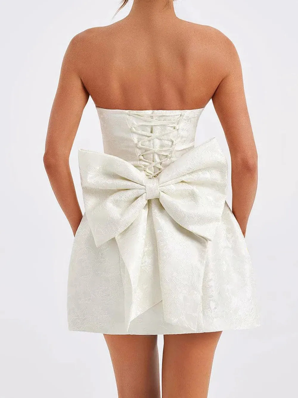 Lace-Up Sleeveless Satin Mini Dress with Bow - Blushé Belle