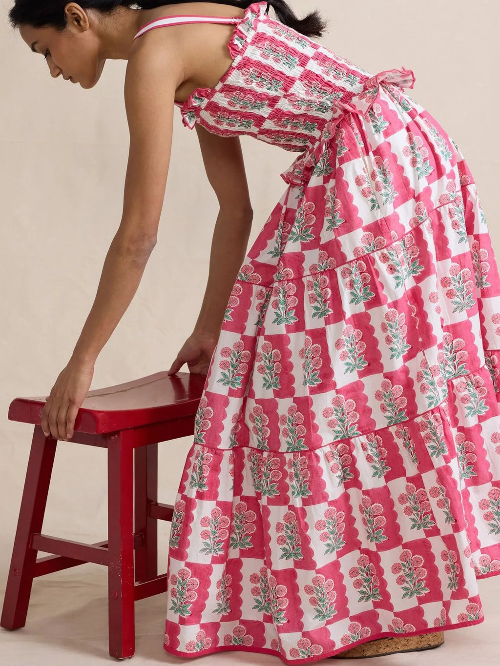 Bohemian Floral Print Smocked Tiered Maxi Dress - Blushé Belle