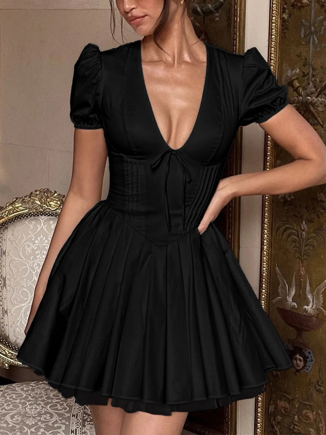 V-Neck Short Sleeve Mini Dress - Blushé Belle