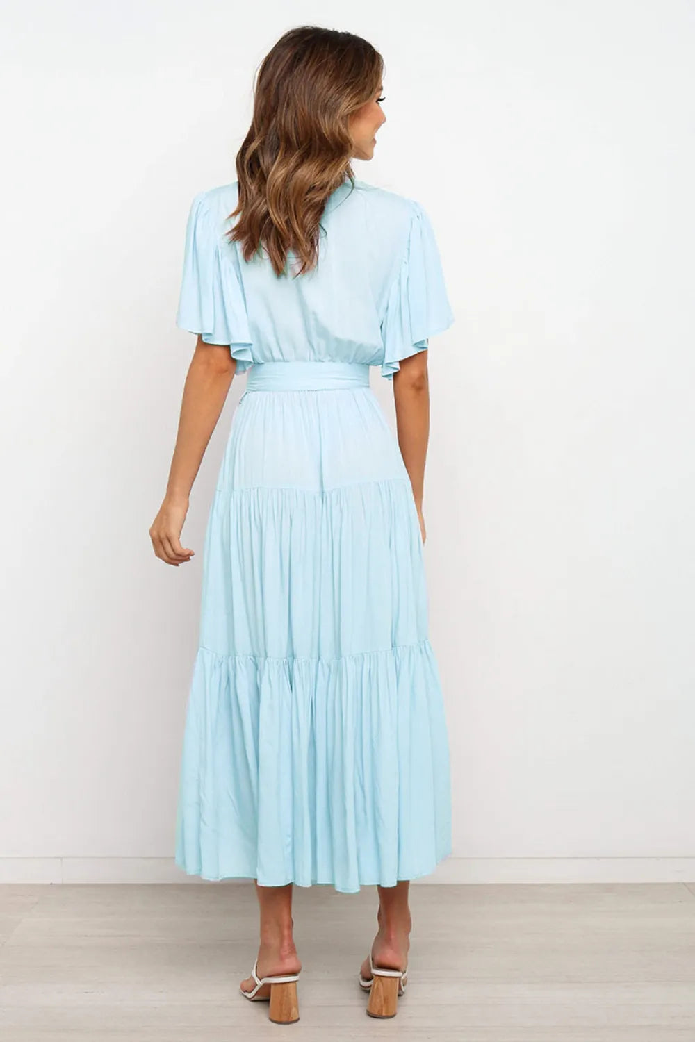 Tied Back Tiered Short Sleeve Midi Dress - Blushé Belle