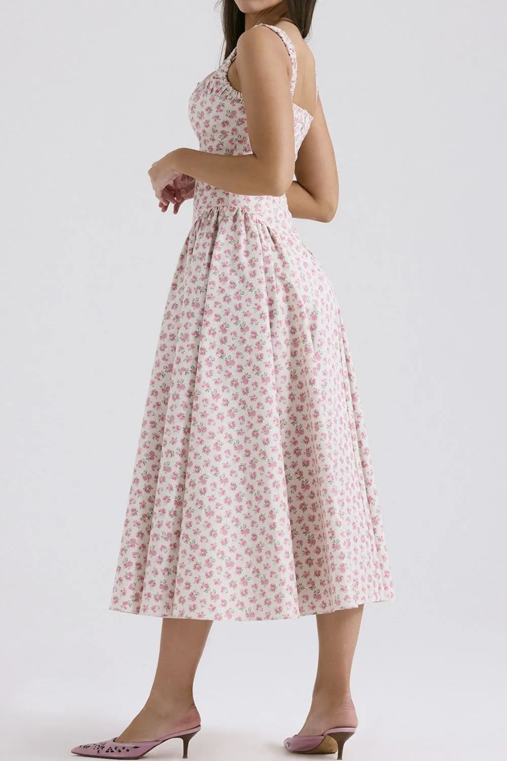 Floral Square Neck Wide Strap Midi Dress - Blushé Belle