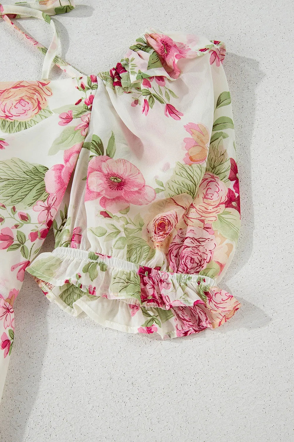 Floral Bubble Sleeve Sweetheart Neck Ruffle Mini Dress - Blushé Belle