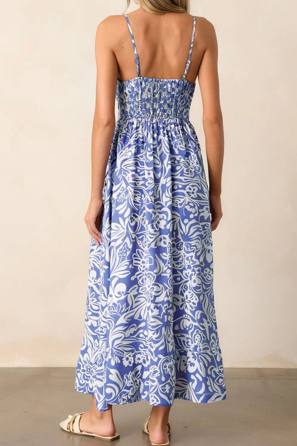 Floral Print Spaghetti Strap High Waist Dress - Blushé Belle