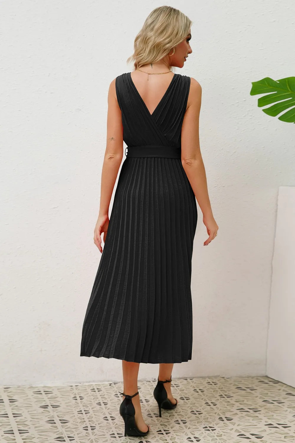 Surplice Sleeveless Midi Pleated Dress - Blushé Belle
