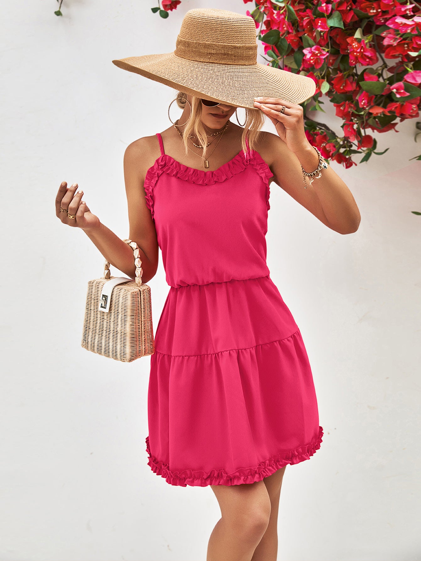 Frill Trim Spaghetti Strap Mini Dress - Blushé Belle