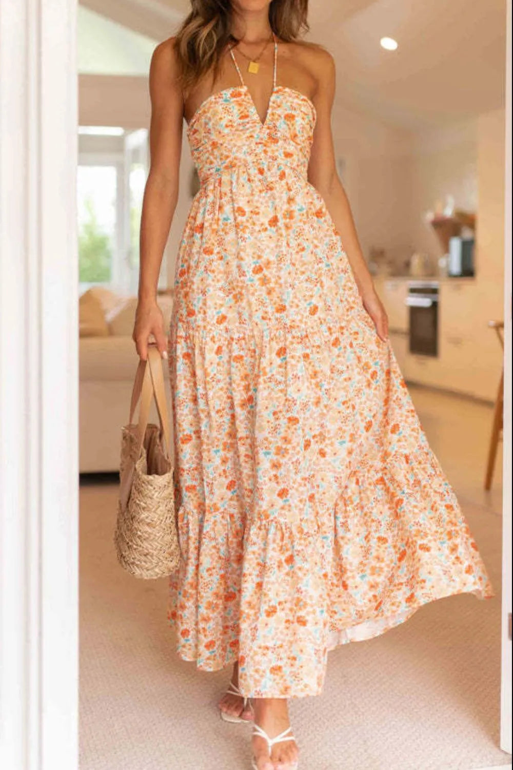 Floral Halter Neck Tiered Maxi Dress - Blushé Belle