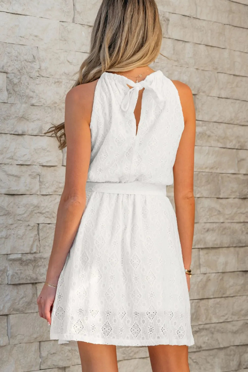 Lace Sleeveless Tied Waist Mini Dress - Blushé Belle