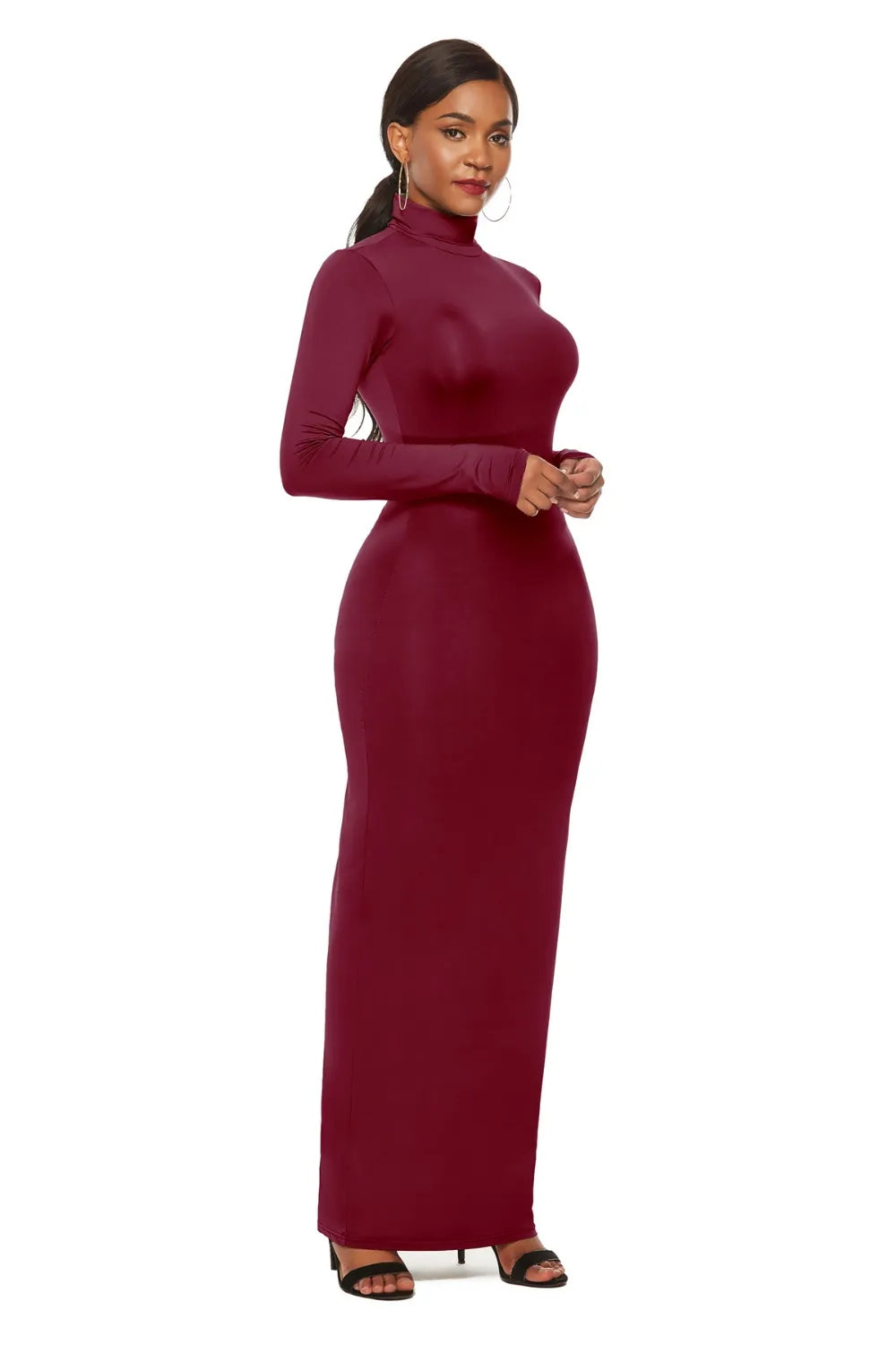 Mock Neck Long Sleeve Maxi Slim Dress - Blushé Belle
