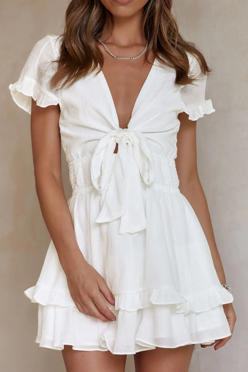 Tie-Front Mini Dress with Smocked Waist - Blushé Belle