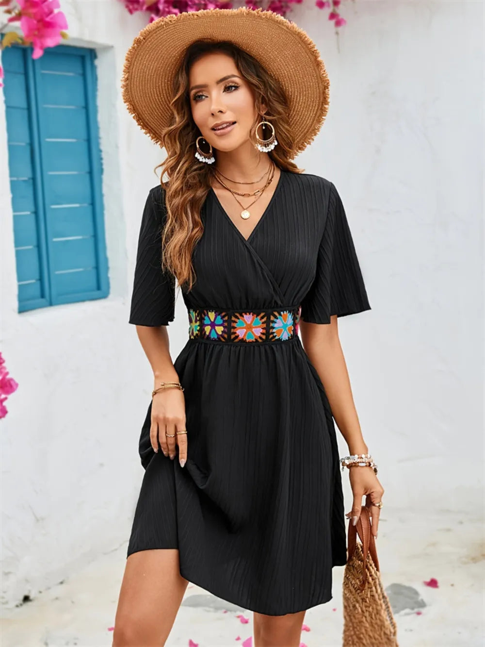 Surplice Flutter Sleeve Mini Dress - Blushé Belle