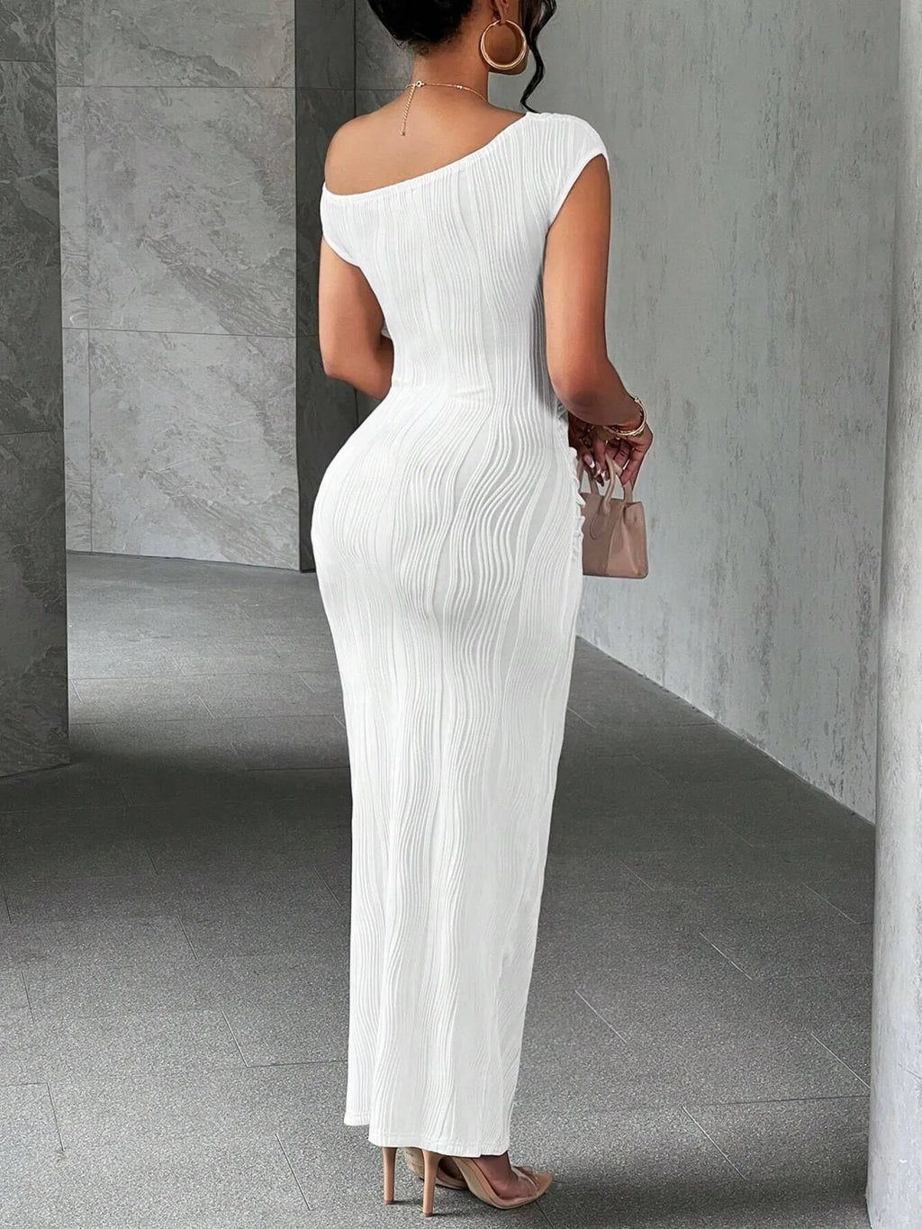 Textured Single Shoulder Bodycon Maxi Dress - Blushé Belle
