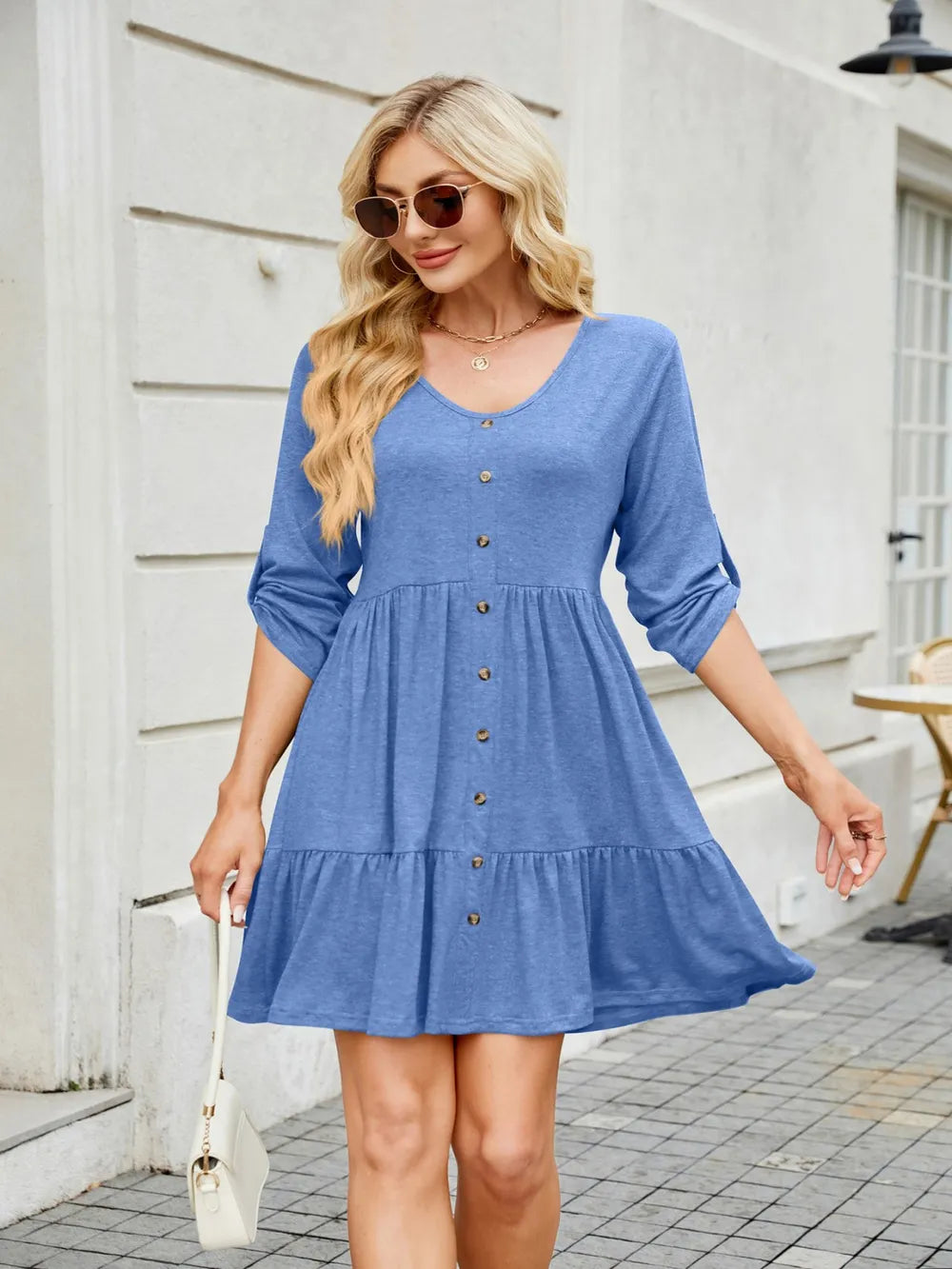 Tiered Ruched V-Neck Mini Dress - Blushé Belle