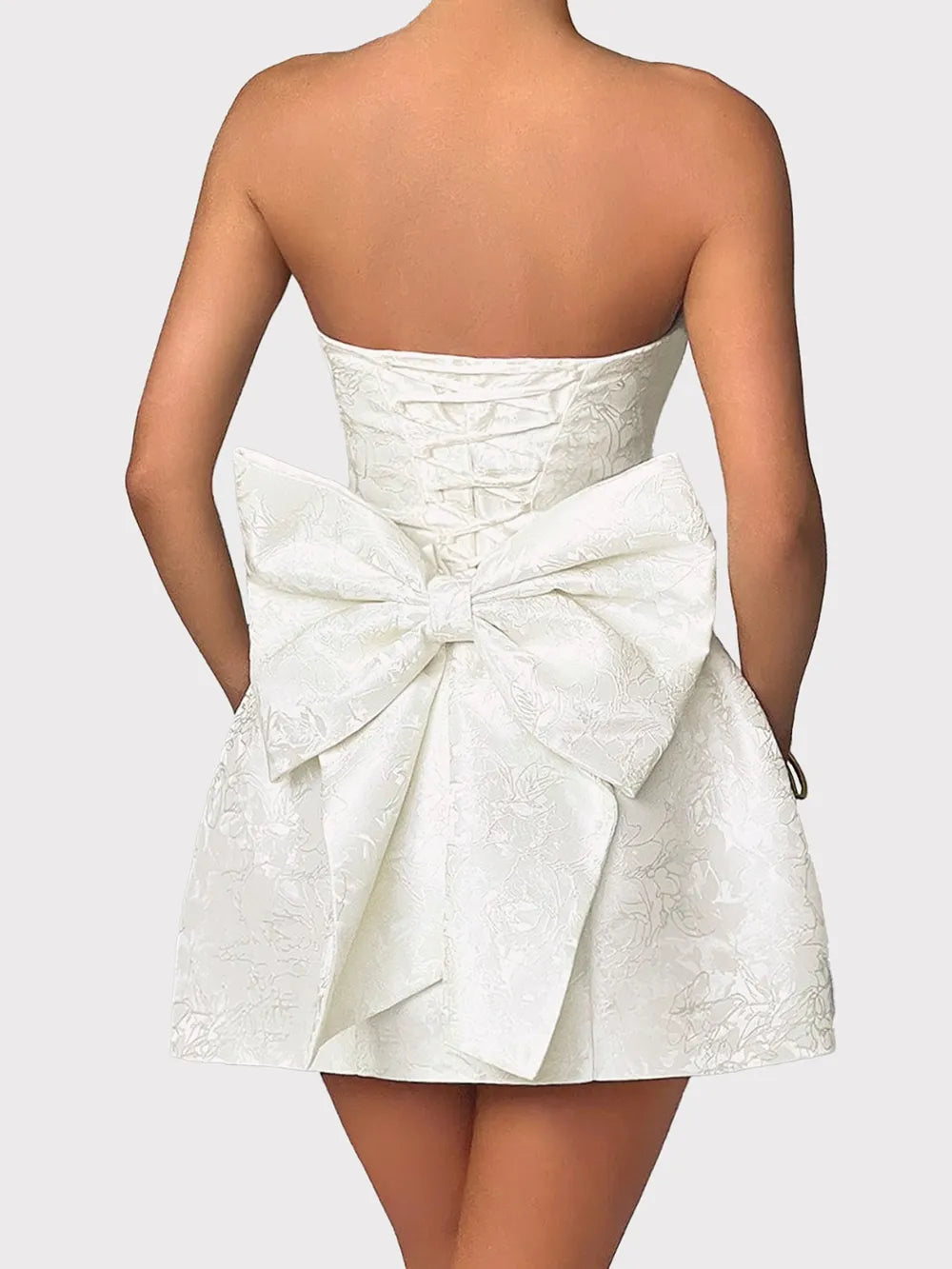 Lace-Up Sleeveless Satin Mini Dress with Bow - Blushé Belle