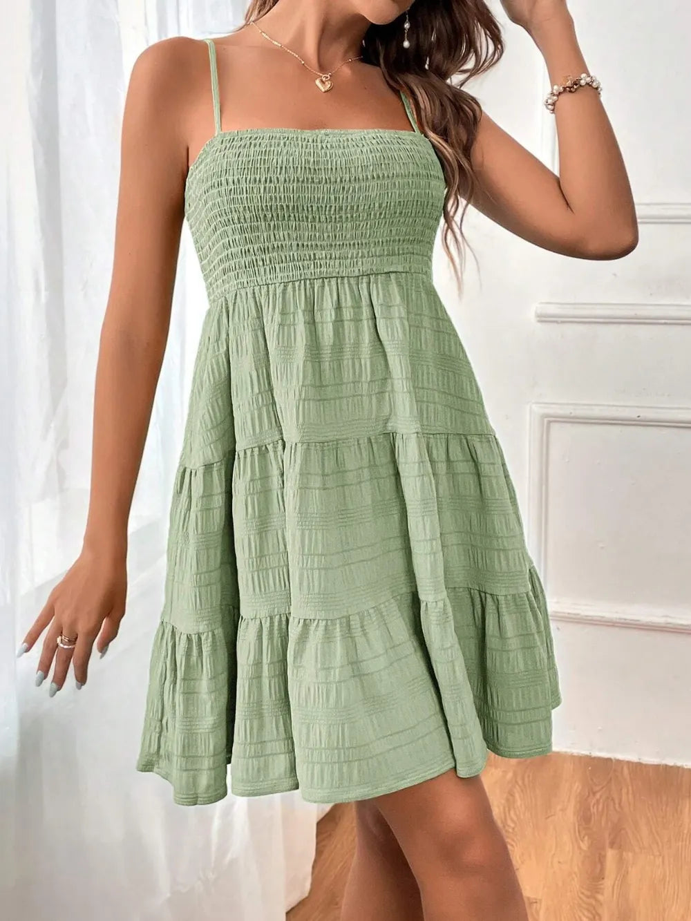Smocked Tiered Sleeveless Mini Dress - Blushé Belle