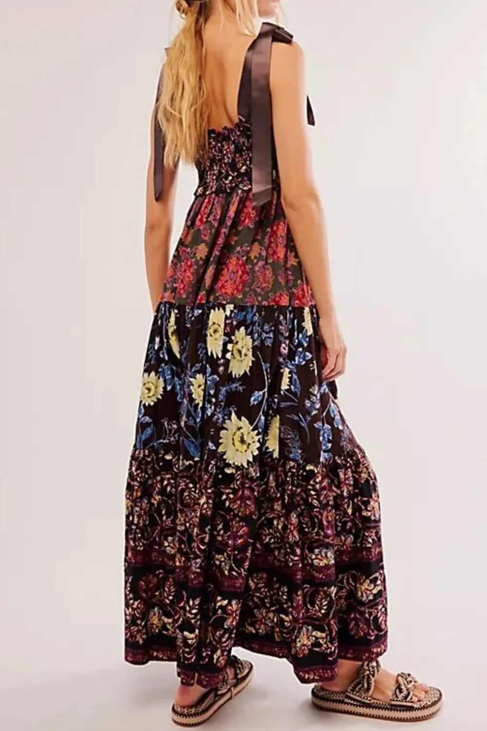 Floral Tiered Maxi Dress with Mixed Print Design - Blushé Belle