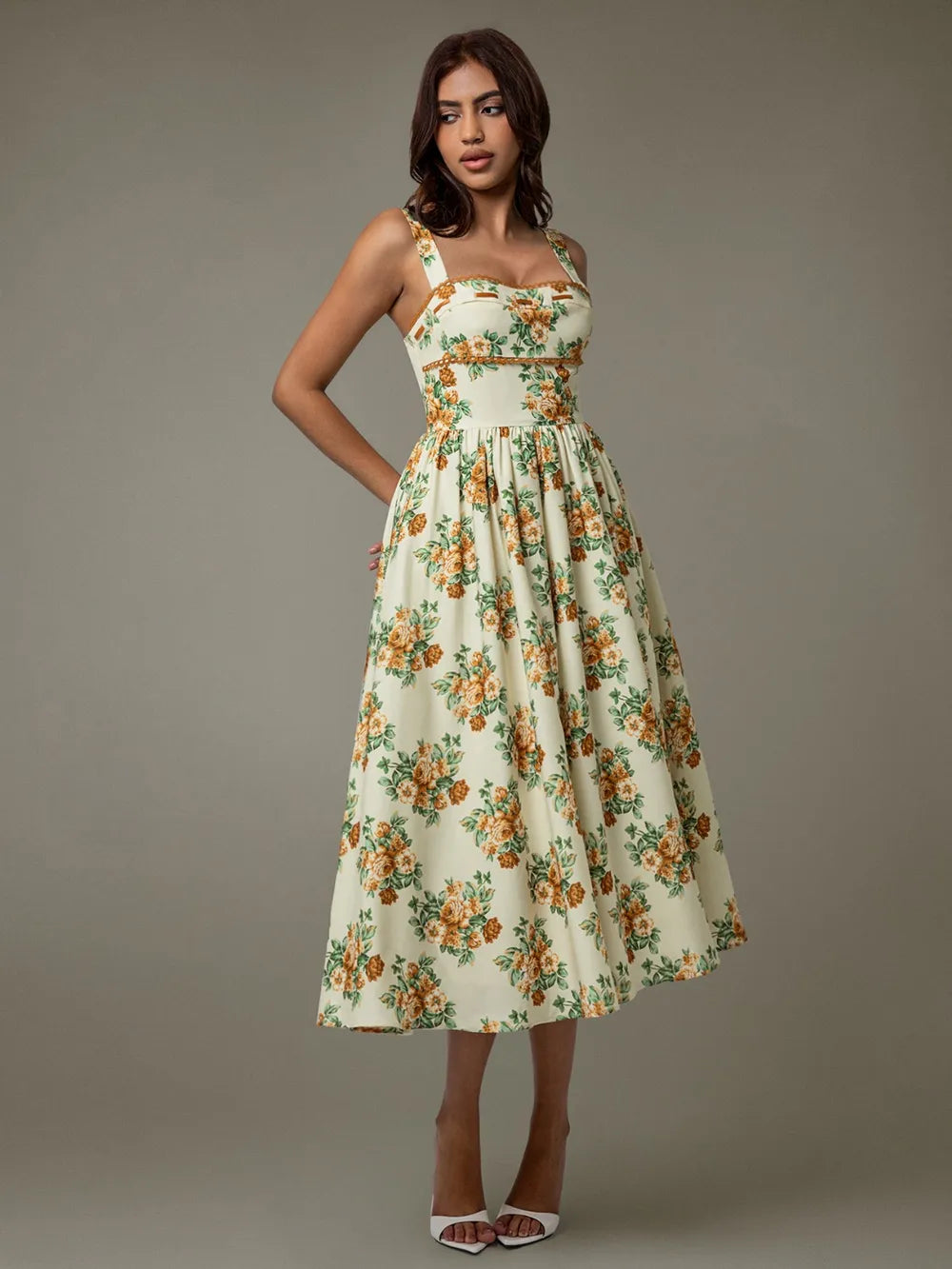 Lace Trim Floral Sleeveless Midi Dress - Blushé Belle