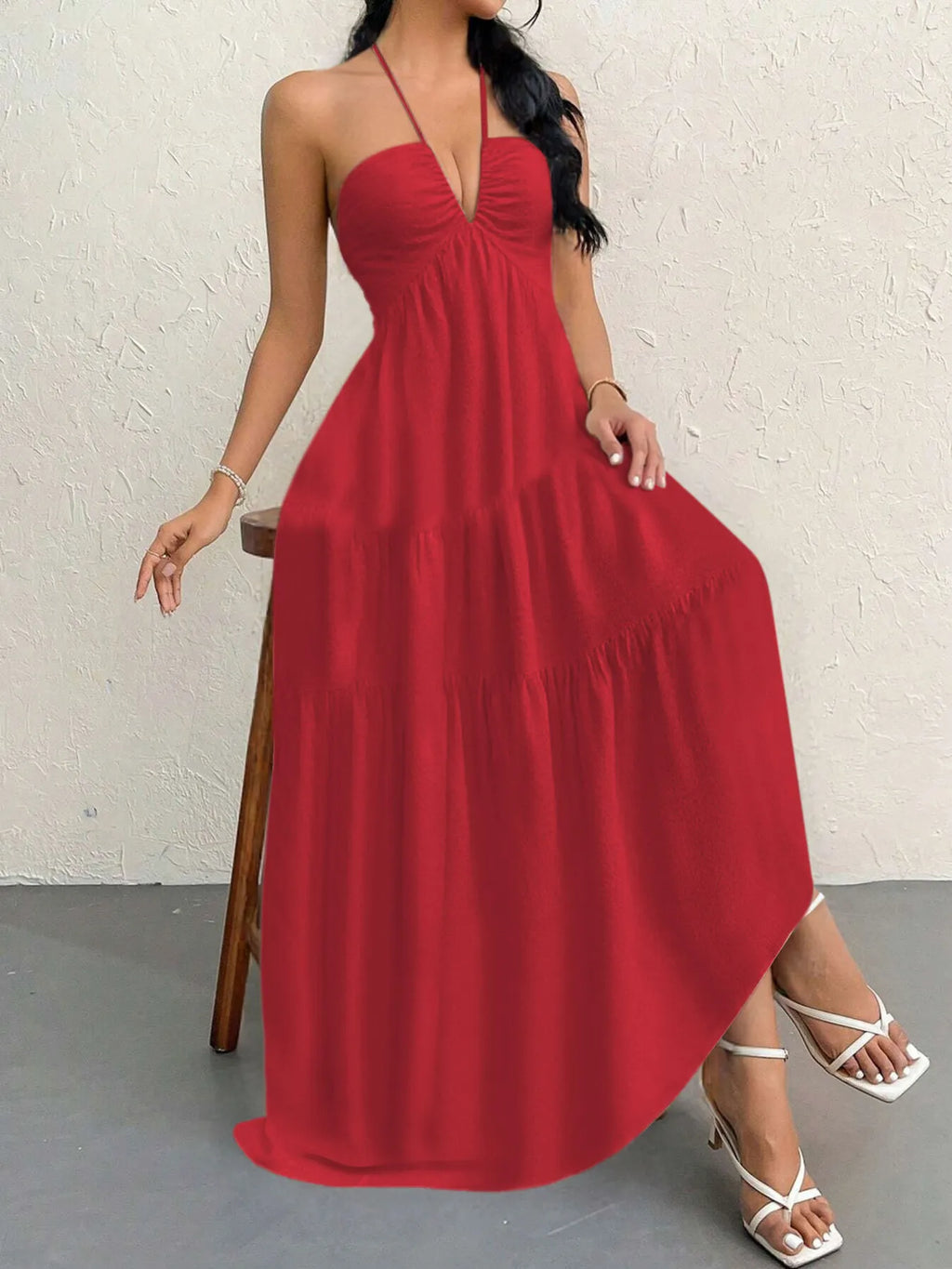 Halter Neck Tiered Maxi Dress - Blushé Belle
