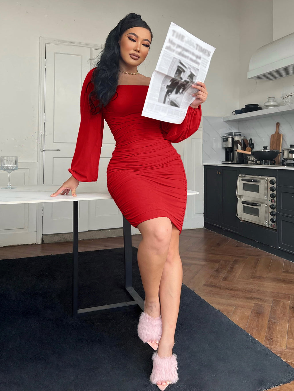 Zip-Back Ruched Bodycon Dress - Blushé Belle
