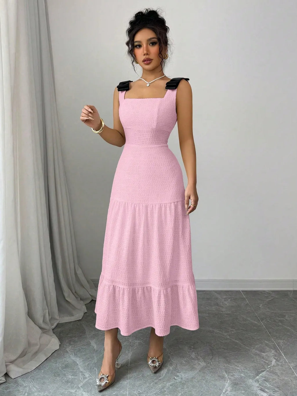 Square Neck Wide Strap Dress - Blushé Belle