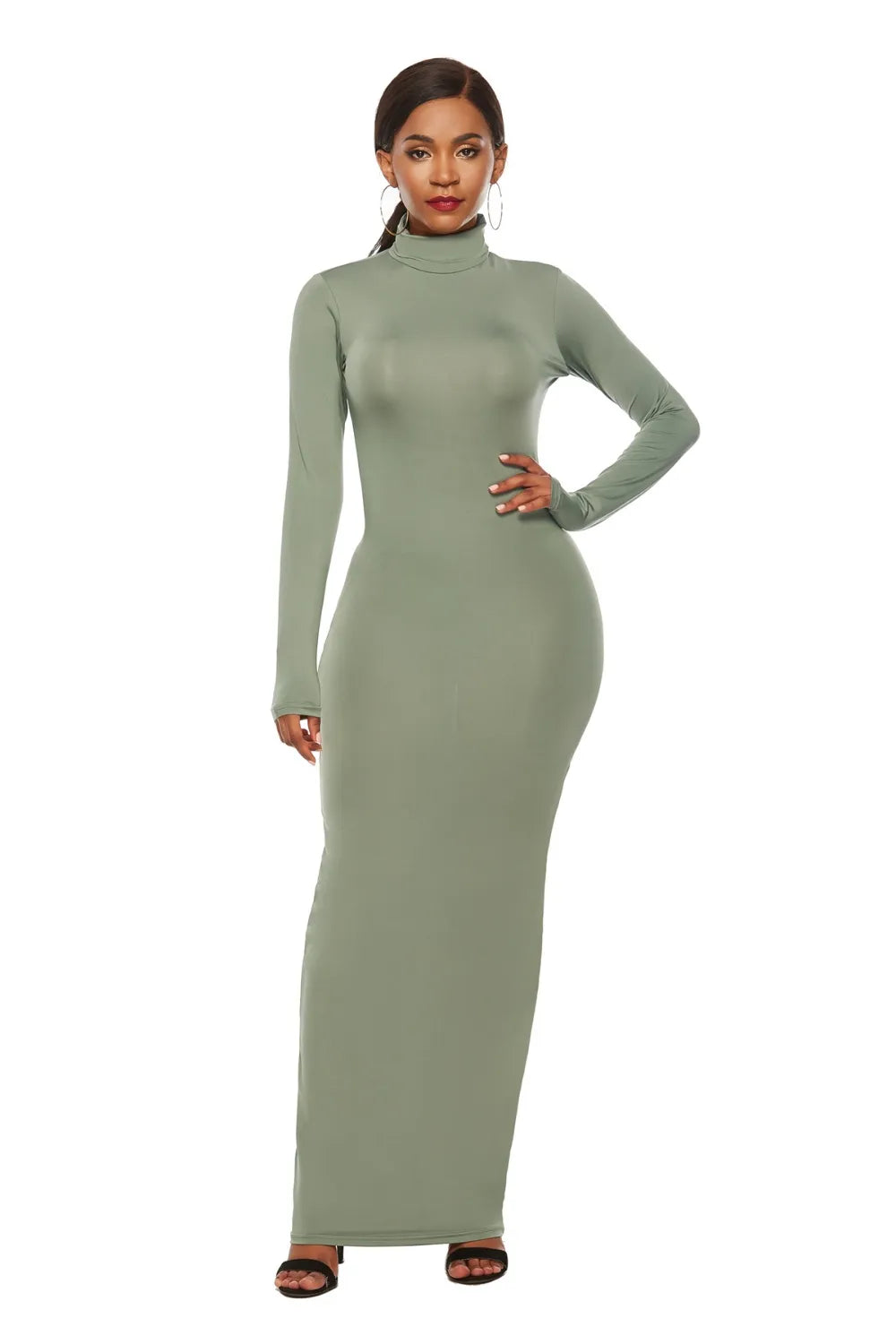 Mock Neck Long Sleeve Maxi Slim Dress - Blushé Belle