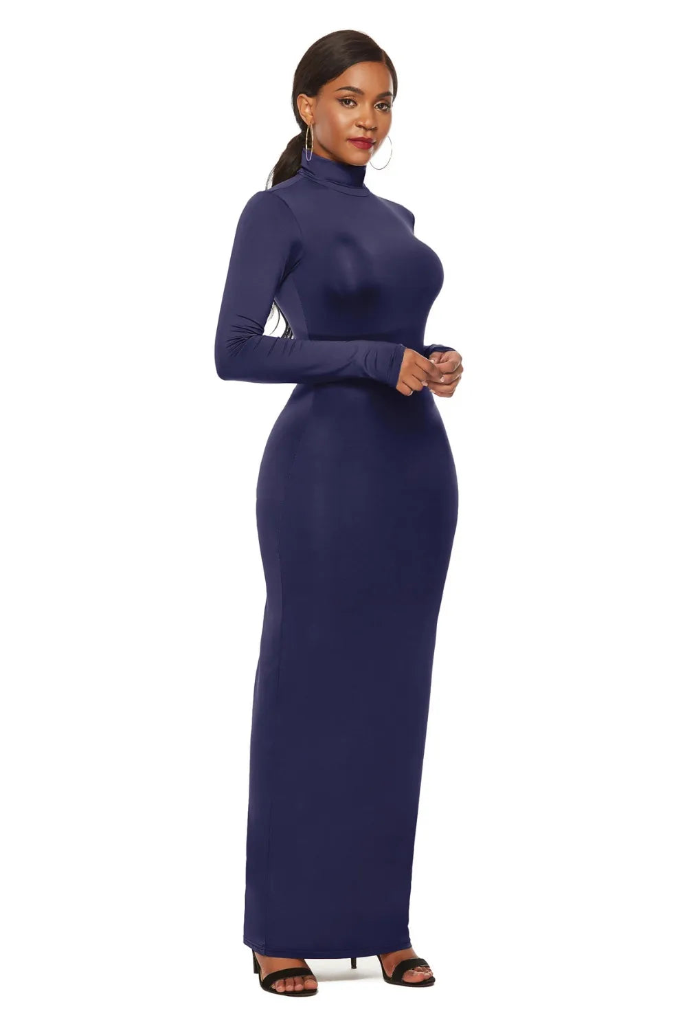 Mock Neck Long Sleeve Maxi Slim Dress - Blushé Belle