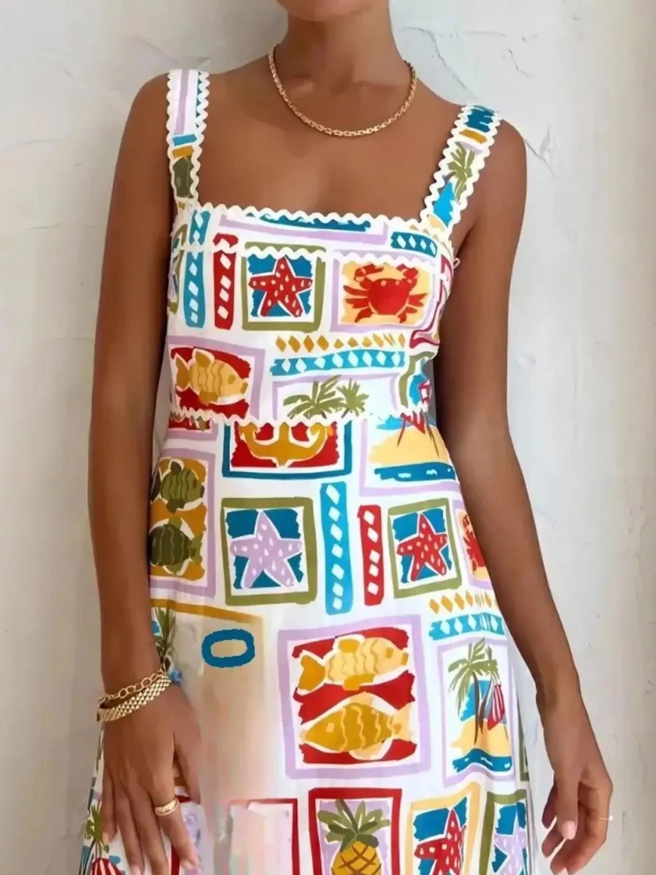 Tropical Print Square Neck Cami Dress - Blushé Belle
