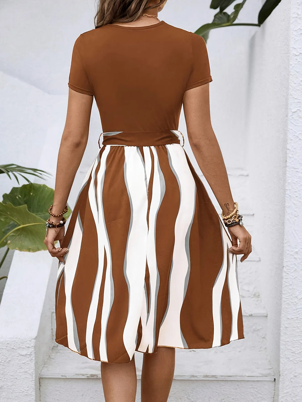 Striped Short Sleeve Tie Waist Dress - Blushé Belle
